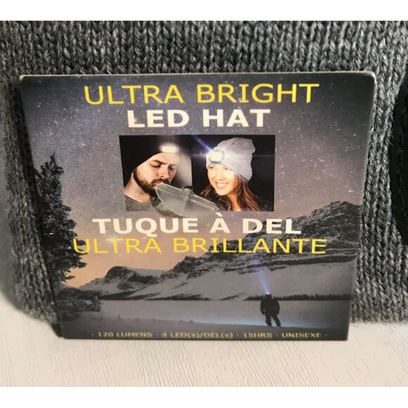 Ultra Bright LED Beanie Cap 3 Brightness Levels Unisex Grey One Size - Picture 3 of 5